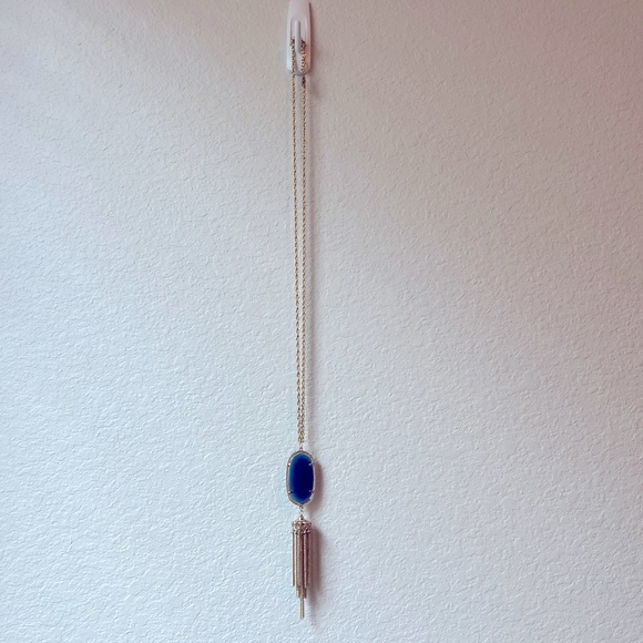 Kendra Scott Rayne Oval Tassel Pendant Necklace Navy Cat’s Eye / Gold - Picture 5 of 15